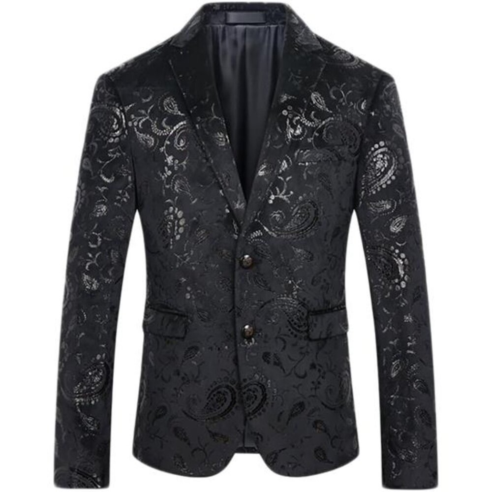 Men's Dress Floral Suit Notched Lapel Slim Fit Stylish Blazer Dress Suit